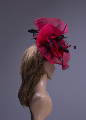 red and black loopand feather sinamay fascinator hat (1)