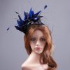 royal blue and black feather mount on a silver halo crown