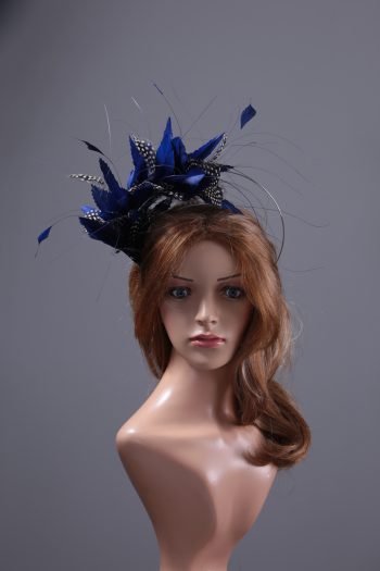 royal blue and black feather mount on a silver halo crown