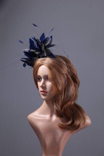 royal blue and black feather mount on a silver halo crown