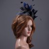 royal blue and black feather mount on a silver halo crown