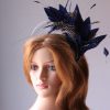 royal blue and black feather mount on a silver halo crown