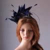 royal blue and black feather mount on a silver halo crown