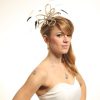 taupe nude and black feather fascinator hat