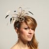 taupe nude and black feather fascinator hat