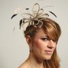 taupe nude and black feather fascinator hat