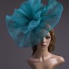 teal windowpane sinamay saucer fascinator hat (1)