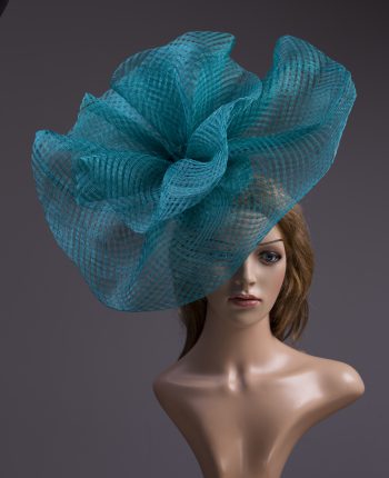 teal windowpane sinamay saucer fascinator hat (1)