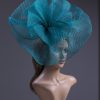 teal windowpane sinamay saucer fascinator hat (1)