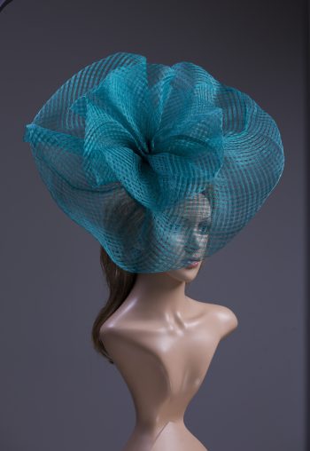 teal windowpane sinamay saucer fascinator hat (1)