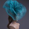 teal windowpane sinamay saucer fascinator hat (1)