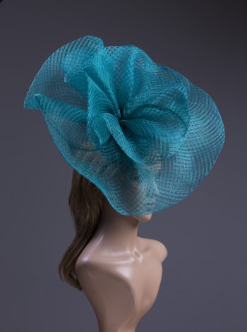 teal windowpane sinamay saucer fascinator hat (1)