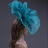 teal windowpane sinamay saucer fascinator hat (1)