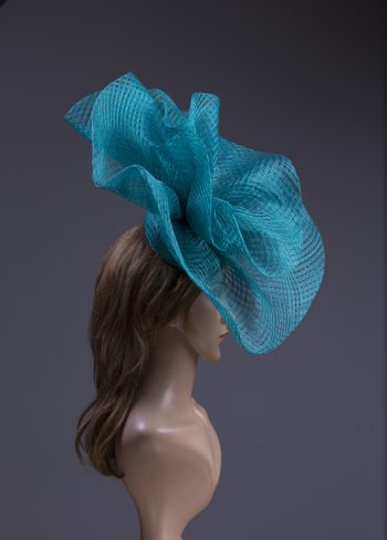 teal windowpane sinamay saucer fascinator hat (1)