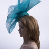 teal windowpane sinamay saucer fascinator hat (1)