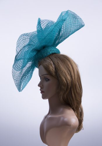 teal windowpane sinamay saucer fascinator hat (1)