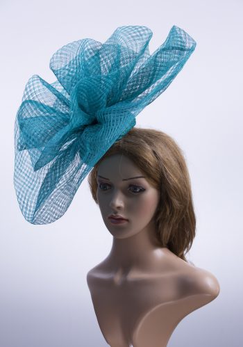 teal windowpane sinamay saucer fascinator hat (1)