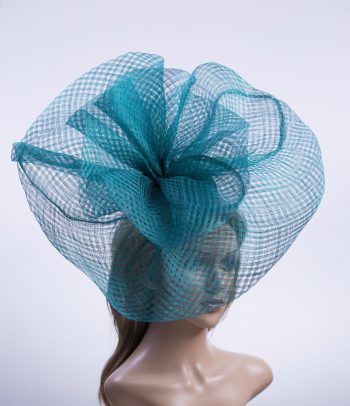 teal windowpane sinamay saucer fascinator hat (1)