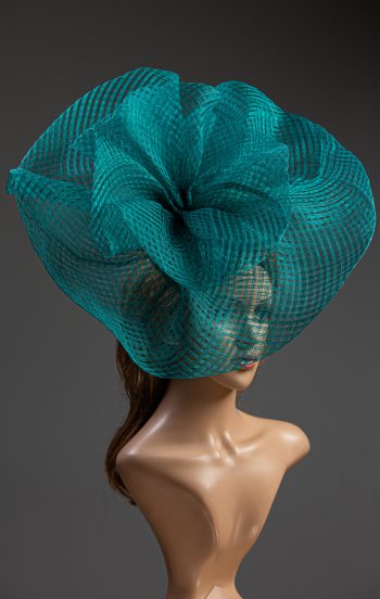 teal windowpane sinamay saucer fascinator hat (1)