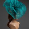 teal windowpane sinamay saucer fascinator hat (1)