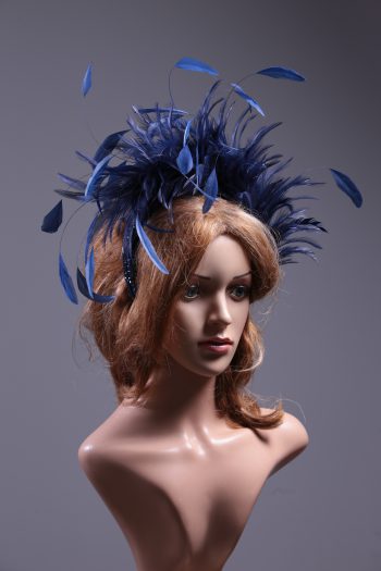 Navy Blue Feather Crown Headband Fascinator Hat