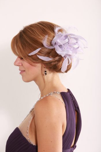 Lilac small sinamay and feather fascinator hat