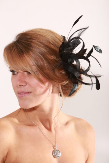 Black small sinamay and feather fascinator hat