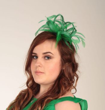 Emerald Green small sinamay and feather fascinator hat