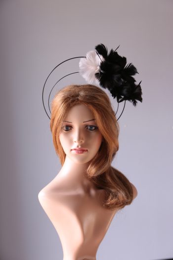 black and ivory flower double black halo crown Fascinator hat