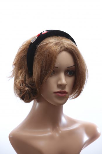 Black velvet Padded crown fascinator headband with lipstick and lips/kiss gems