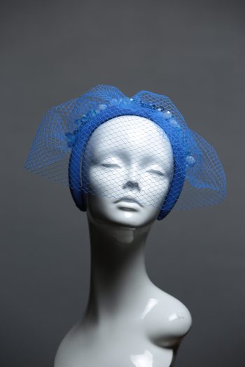 Electric royal blue beaded veil Fascinator Hat Headband handmade and padded