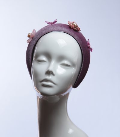 lilac dusky padded velvet headband flower beads