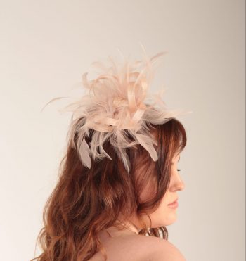 oyster pink small sinamay and feather fascinator hat