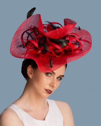 red and black brim sinamay fascinator