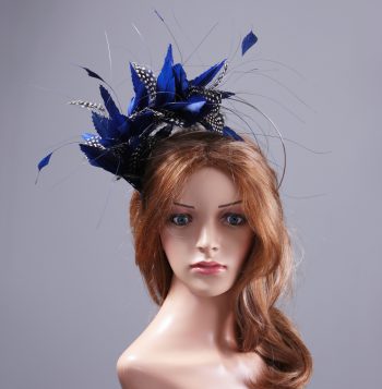 royal blue and black feather mount on a silver halo crown