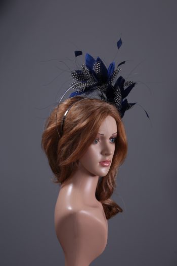 royal blue and black feather mount on a silver halo crown