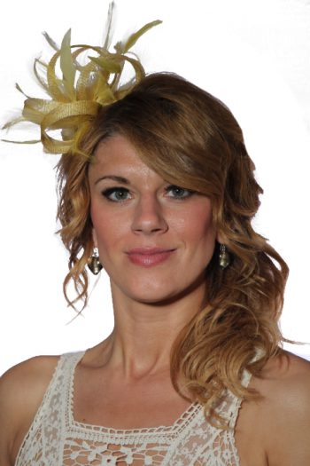 Yellow small sinamay and feather fascinator hat