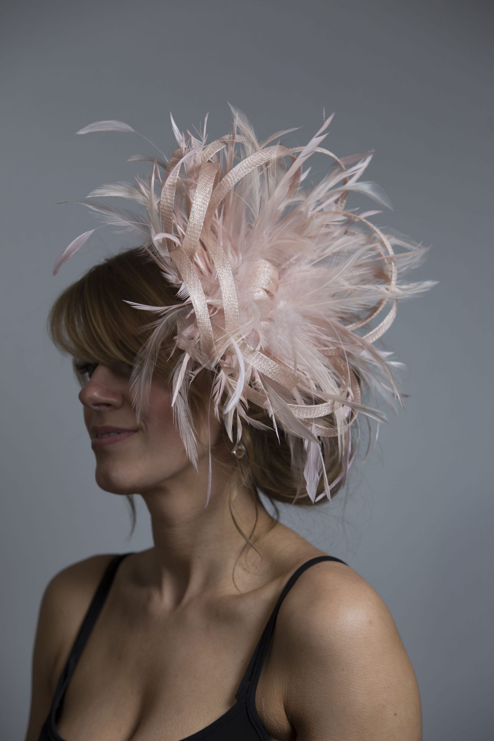 oyster Pink large sinamay loop fascinator hat (1)