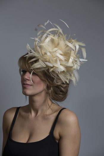 Cream sinamay and feather large fascinator hat (11)