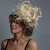 Cream sinamay and feather large fascinator hat (11)