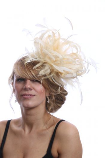 Cream sinamay and feather large fascinator hat (11)