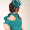 Teal green large sinamay and feather fascinator hat (1)