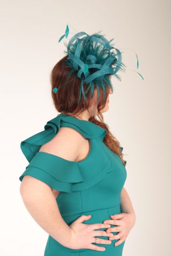 Teal green large sinamay and feather fascinator hat (1)