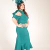 Teal green large sinamay and feather fascinator hat (1)