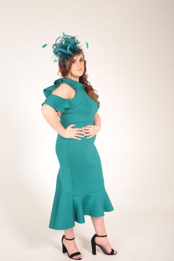 Teal green large sinamay and feather fascinator hat (1)