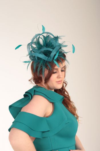 Teal green large sinamay and feather fascinator hat (1)