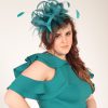 Teal green large sinamay and feather fascinator hat (1)