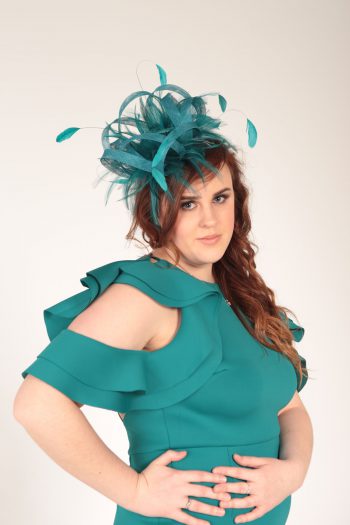 Teal green large sinamay and feather fascinator hat (1)