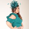 Teal green large sinamay and feather fascinator hat (1)