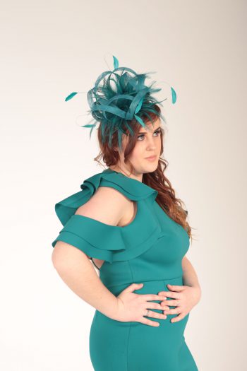 Teal green large sinamay and feather fascinator hat (1)